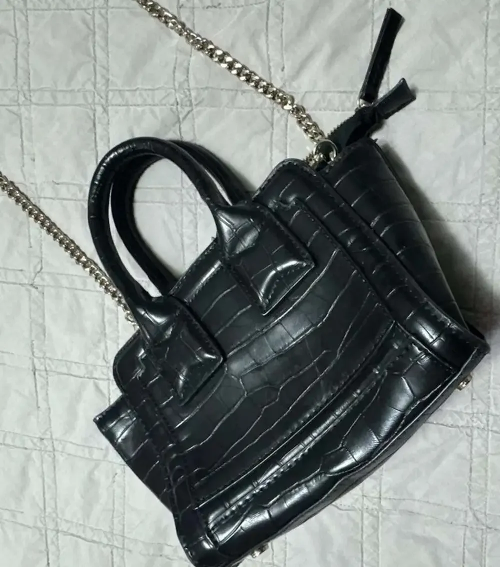 Zara Black Faux Crocodile Skin Mini Crossbody Bag with Chain Strap